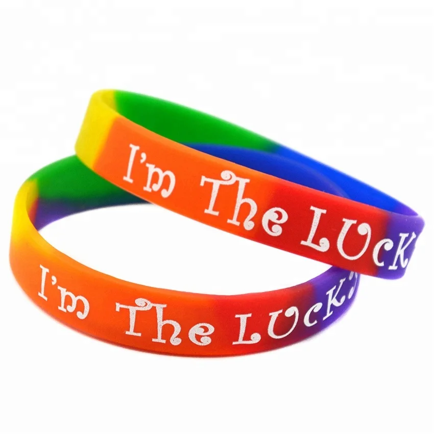 

50PCS Classic Decoration Wristband Rainbow Color I am the Lucky Silicone Bracelet