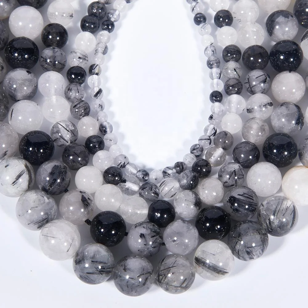 

Wholesale Natural Smooth Black Rutilated Quartz Gemstone Loose Beads For Jewelry Making 4mm 6mm 8mm 10mm 12mm 14mm, 100% natural color