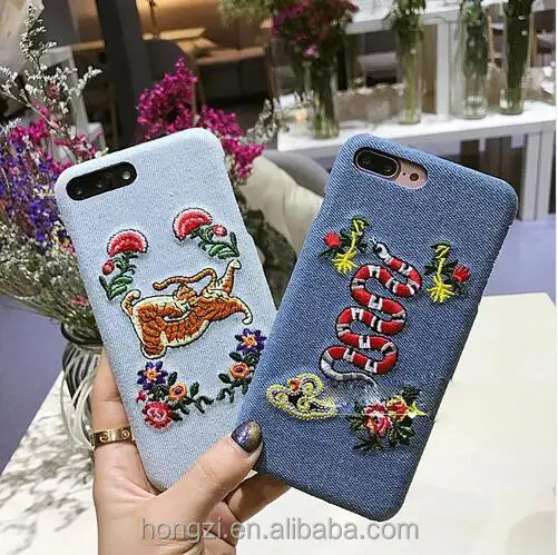 

Luxury cowboy Embroidery Flower Snake Bees Butterfly Tiger Leather hard phone Case For apple iPhone 6 6S 7 8 Plus X, N/a