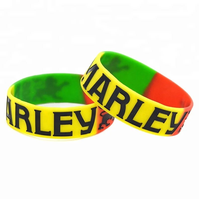

25pcs/Lot 1 Inch Wide Bracelet Bob Marley Silicone Wristband for Reggae Fans, Multicolours