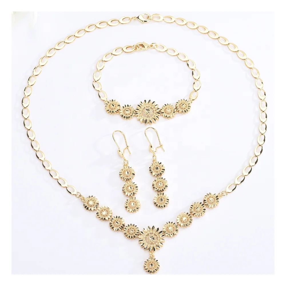 

C10361 Wedding Jewelry 18K Gold Plated Bracelet,Necklace And Earrings Set For Girls