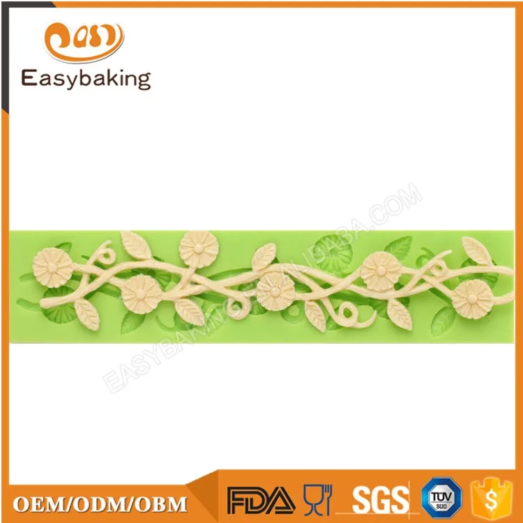 ES-4303 Multiduty flower shape fondant cake border silicone mold for wedding cake decorating