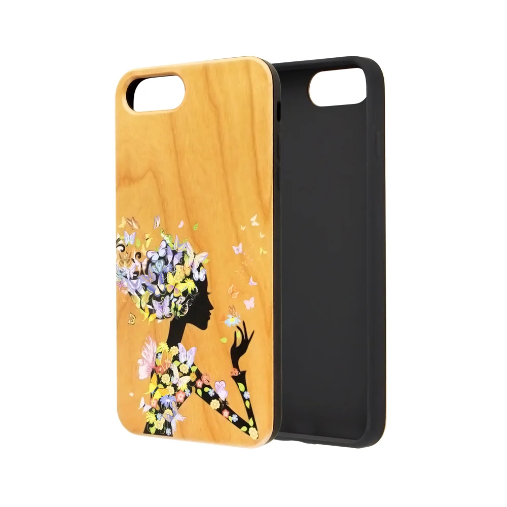 

Wholesale Universal Print TPU PC Cell Wood Phone Case For iPhone 8Plus, Nature bamboo wood color