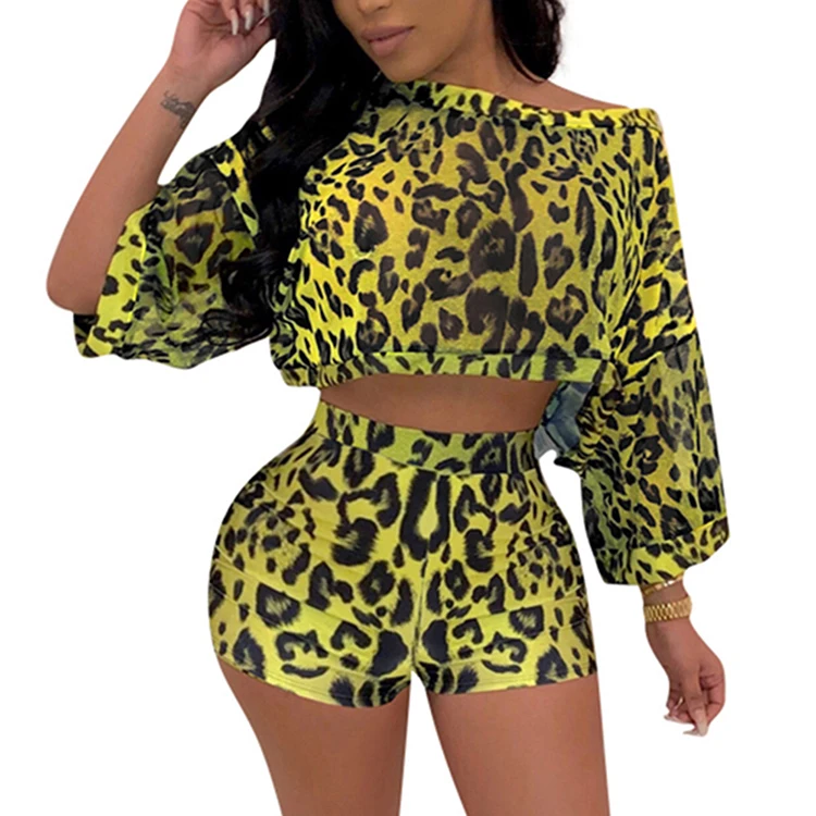 

Explosion Bat Sleeve Leopard Print Women 2 Piece Set Clothing Sexy Clothing, As picture;can be change