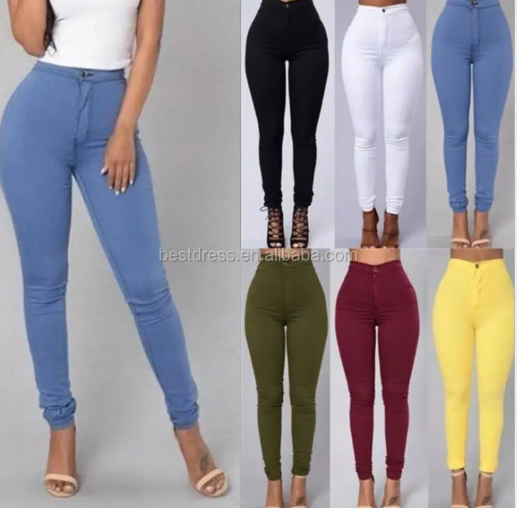 Women Solid Color High Waist Skinny Thin Pencil Candy Color Pencil Pants