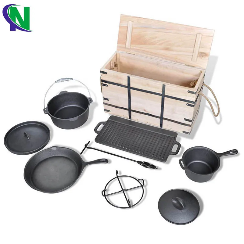 
Outdoor Camping Cookware Sets Pre-Seasoned Cast Iron Camp Dutch Oven Sets For BBQ 