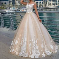 

Fancy Appliques Champagne Wedding Bridal Dress Ball Gown 2019