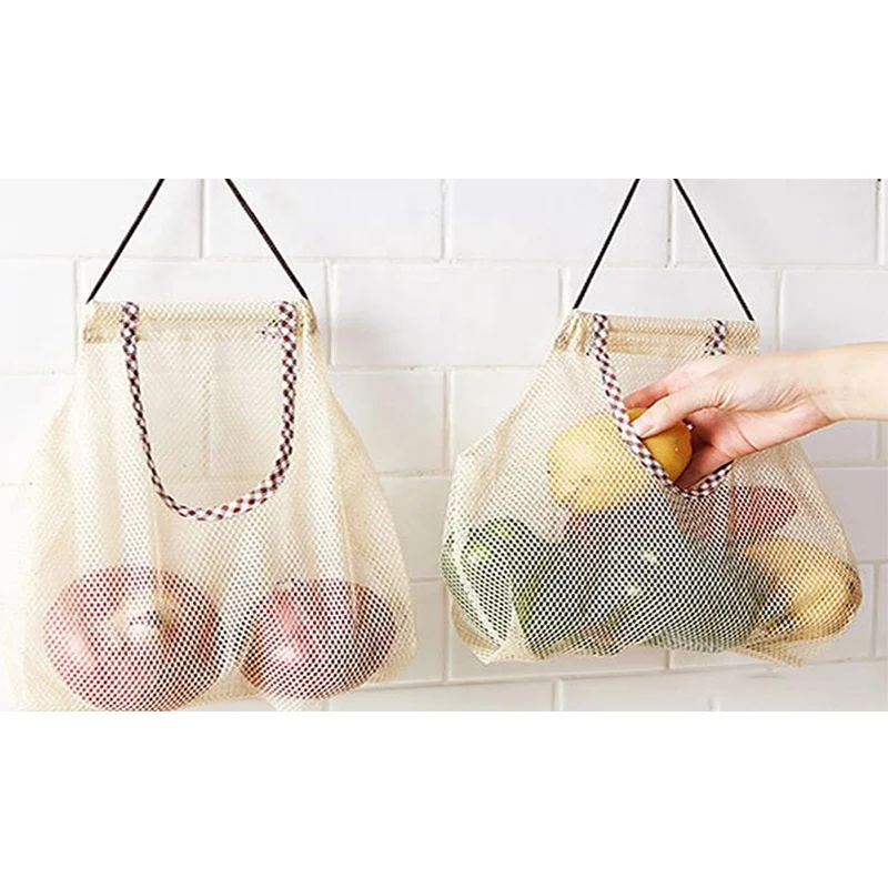 

Kitchen vegetable storage mesh bag home fruit wall hanging bag can be hung, Beige