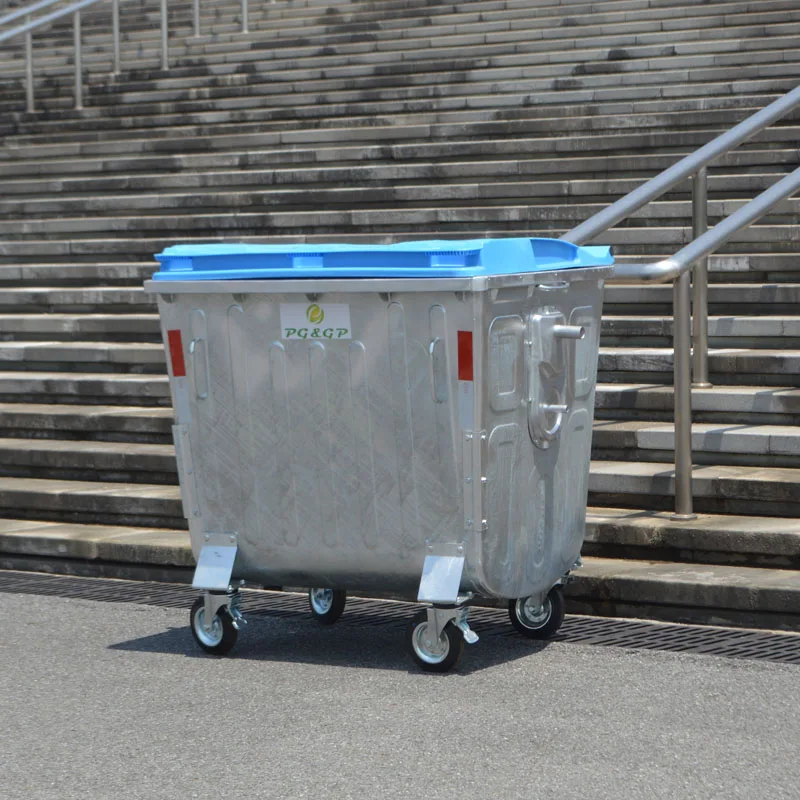 Special Price 1.1 M3 Outdoor Street Mobile Trolley Metal  Galvanized Steel  Rubbish Bin Container For Residual Waste/