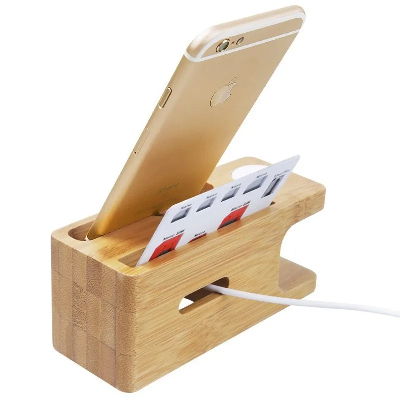 Wooden Bamboo Multidevice Charging Stand Docks For Universal Smart