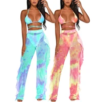 

Attractive Blue 2 Piece Sets High Waist Tie Dye Women Jumpsuits And Rompers