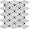 Octave long octagon pattern mosaic marble tile with black or blue gray dots on mesh