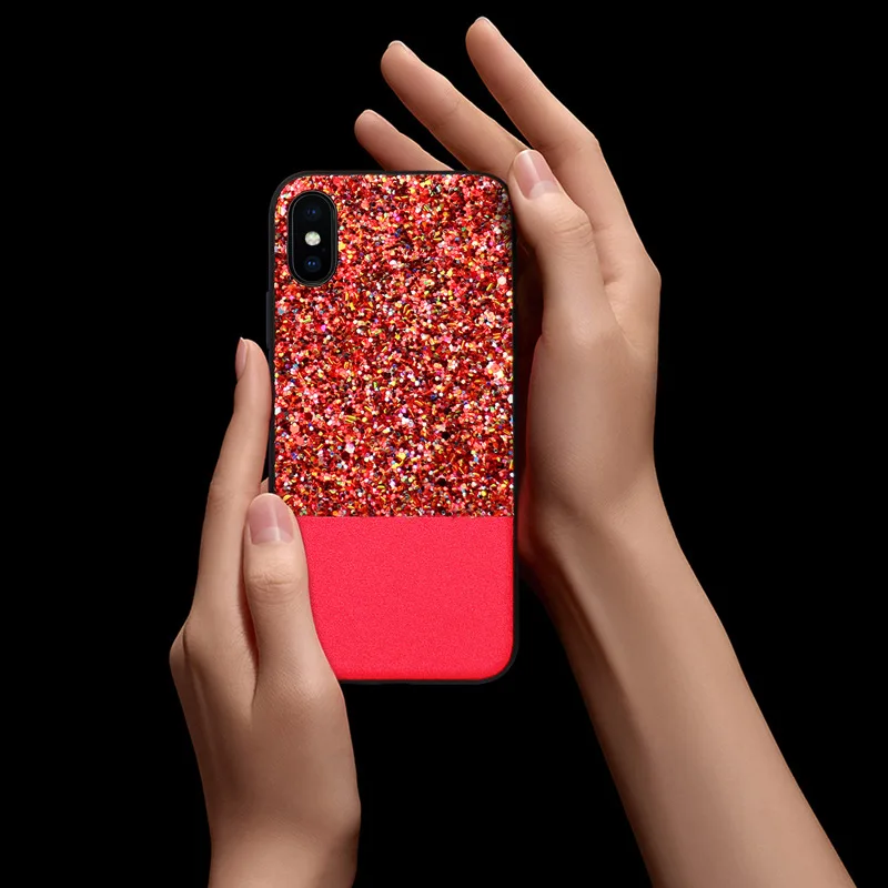 Luxury Bling Glitter Sequin PU TPU PC Smart Phone Case For iPhone X