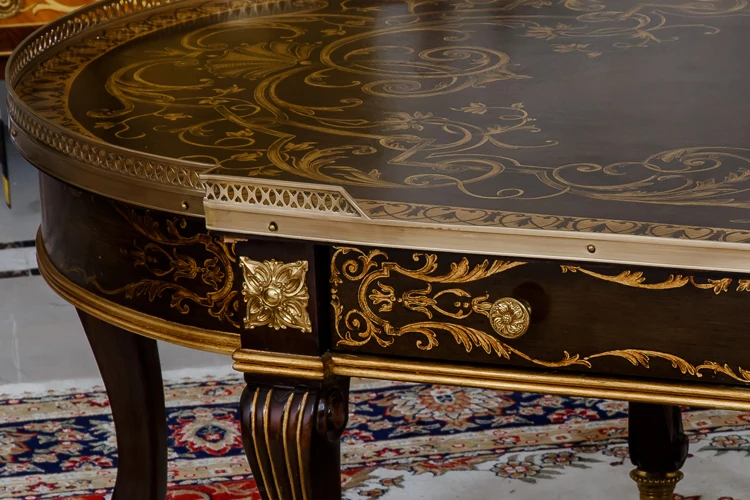 Hand Painting Round Coffee Table With Glass Exquisite Wood Carved Side Table Classical Style Living Room End Table