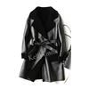 Kellyxinna winter women western style black sheepskin fur leather jacket with leather waist belt