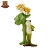 Custom made resin standing frog with flowers figurine