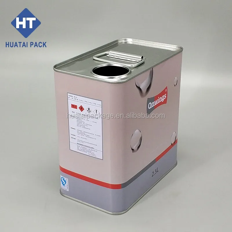 2.5l Square Thinner Lubricant Oil Tin Can With Red Plastic Spout Cover