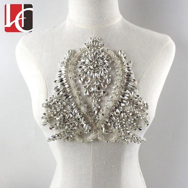 

HC-5390 Hechun luxury design flower heavy crystal applique bridal, Clear