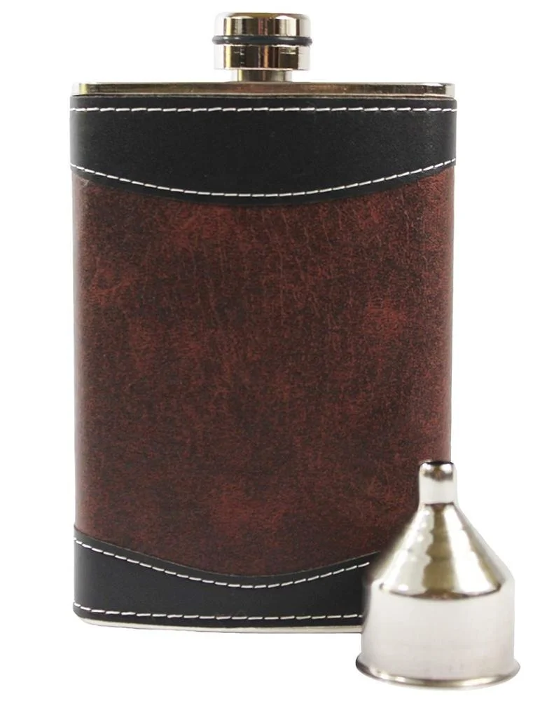 

8oz classy laser welded 18/8 stainless steel whiskey hip flask with free funnel and brown cover, Customized color