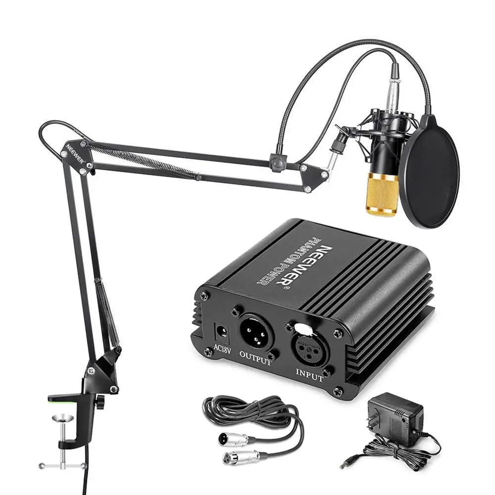 

Neewer NW-800 Condenser Microphone (Gold) + Suspension Scissor Arm Stand+ Mounting Clamp+ Pop Filter+ 48V Phantom Power Supply, Black gold