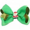 Christmas style accessory green ribbon bow hair clips Santa Claus hairclips for child hairpin