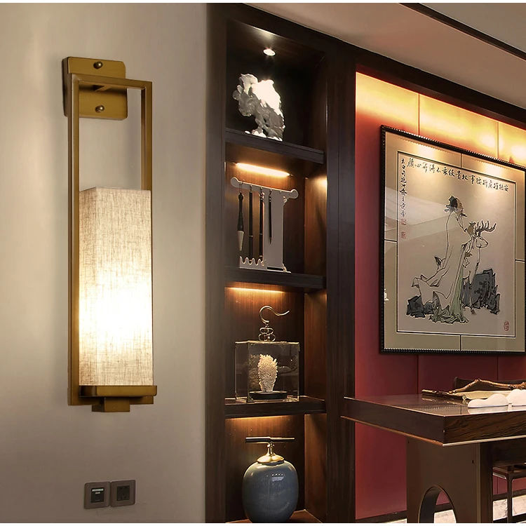 2018 Chinese Brass Finish Fabric Decorative Wall Light Lamp Lights