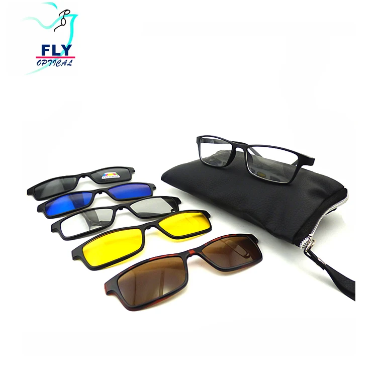 

Wholesale UNISEX Magnetic Clip-on TR90 Frame 6 in 1 Primary Polarized and Clip-on PC lens fashion sunglasses 2020