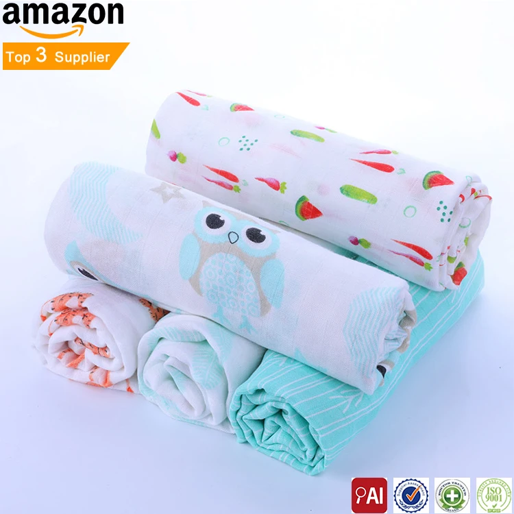 Wholesale 100% Organic Cotton Printed Newborn Fabric Wrap Blanket 47*47 Baby Nursery Muslin Swaddle