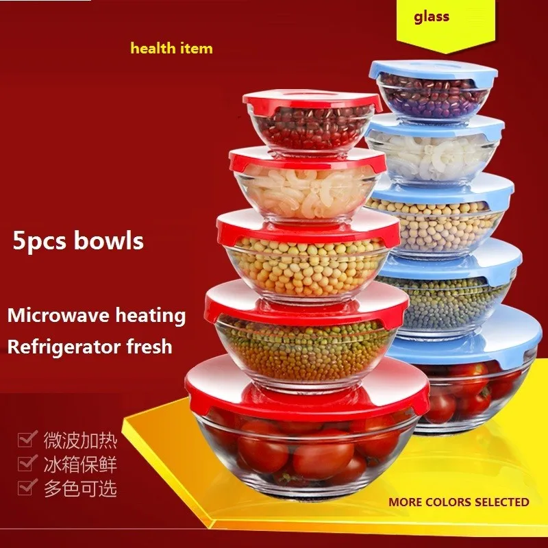 

dinnerware set 5pcs glass bowls set storage/ mixing /noodle bowls health microwave/refrigerator SK-001