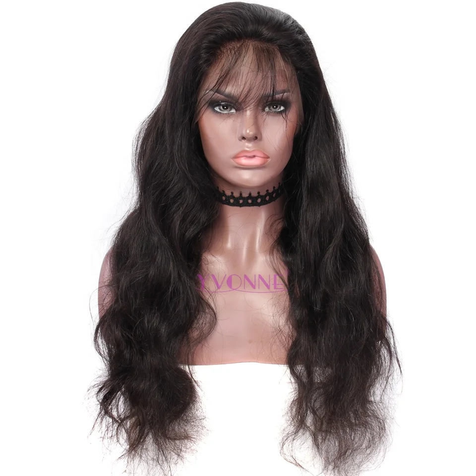 

Yvonne 180% density long human hair body wave 360 lace frontal wig, Natural black;#1b