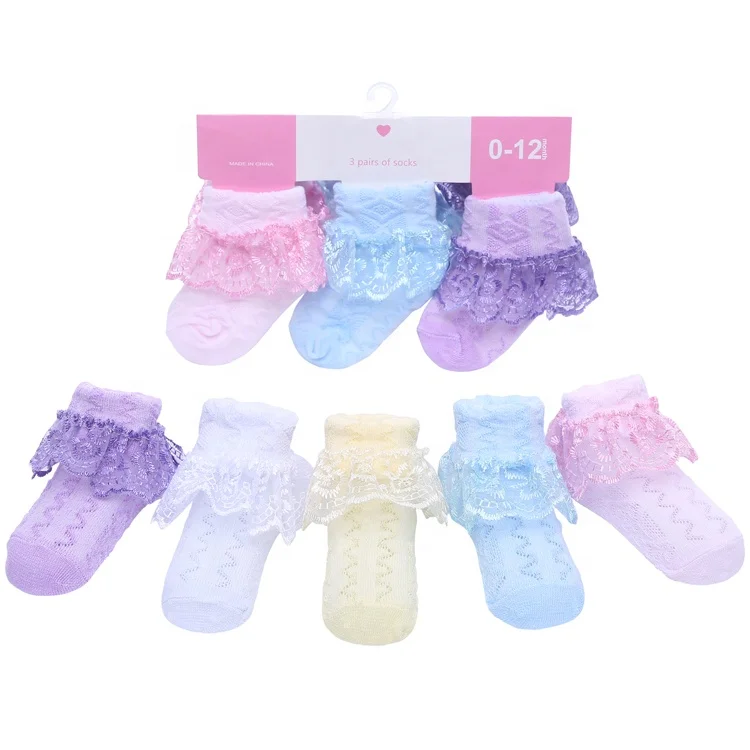

pretty big flower lace ruffle cotton baby socks, Yellow,pink,white,purple,blue