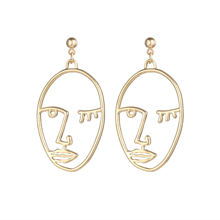 

Trend Gold Hollow Face/Hand Statement Dangle Earrings For Women Abstract Art Drop Earrings (KDR019), Same as the picture