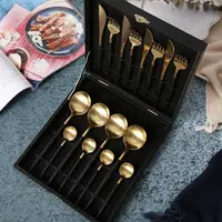 

Promotion 16 pcs flatware gold cutlery stainless steel cutlery sets with wooden box