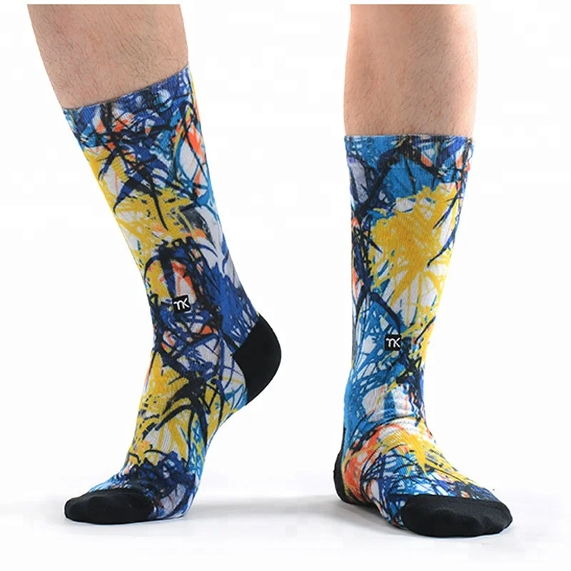 

High Quality Cotton Blend Colorful Man Print Sublimation Socks, 3 designs