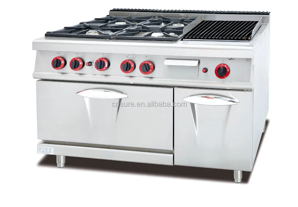 Commercial Heavy Duty Industrial 4 Burner Lpg Gas Cooker With Oven