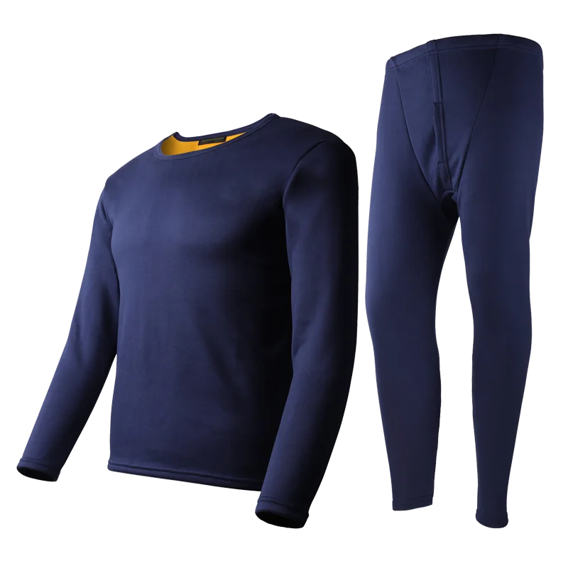 

N020 plus size double layer Simple pure color warm men's round neck long sleeve and bottom clothes thermal underwear