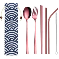 

Portable Camping Stainless Steel Rose Gold Cutlery Sets Knife Fork Spoon Chopsticks Travel Straws Flatware Set