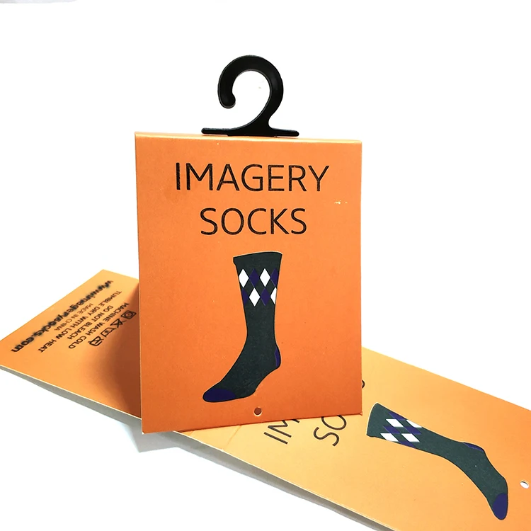 

Paper hang tag custom design folded sock tag with hanger, Customized