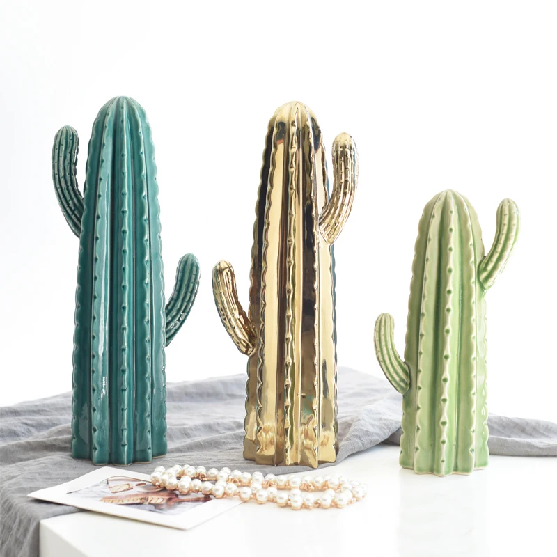 

Modern unique high quality home decoration green ceramic cactus hotsale