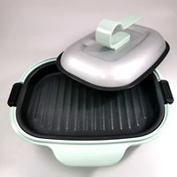 

Easy clean BBQ griddle pot Smokeless kitchenware flat contact grill microwave oven nonstick cookware flat grill pan with cover