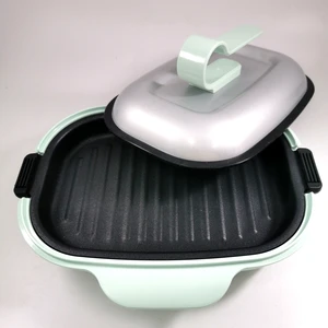 Image of Easy clean BBQ griddle pot Smokeless kitchenware flat contact grill microwave oven nonstick cookware flat grill pan with cover