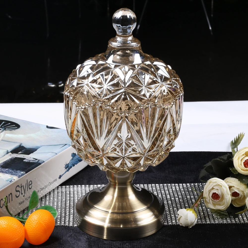 

NO C016 wholesale modern style glass candy jar with lid, Bronze
