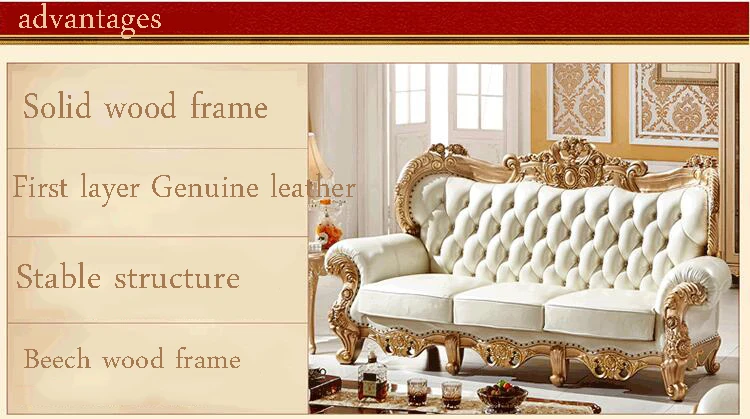high quality European antique living room sofa furniture genuine leather set p10095