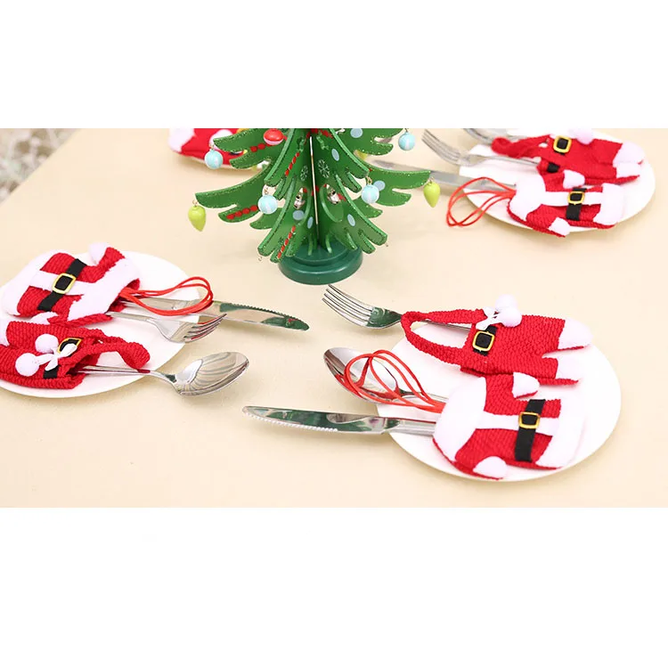 

Hot Sales Non-Woven Red Cloth And Trouser Christmas Cutlery Holder Decoration, As pic