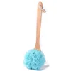 Wooden long handle bath brush high quality for body mesh bath sponge material shower puff ball