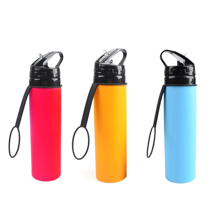 

600ml Heat Resistant BPA Free Silicone Sport Bottle OEM Collapsible Water Bottles, Customized color