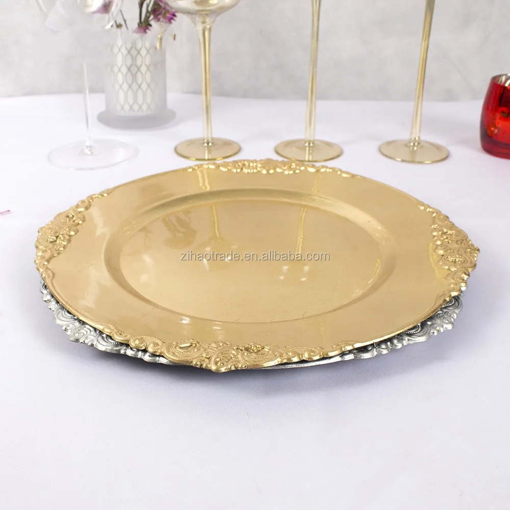 Hot Sale Cheap Bulk Plastic Gold Color Wedding Charger Plates Wholesale