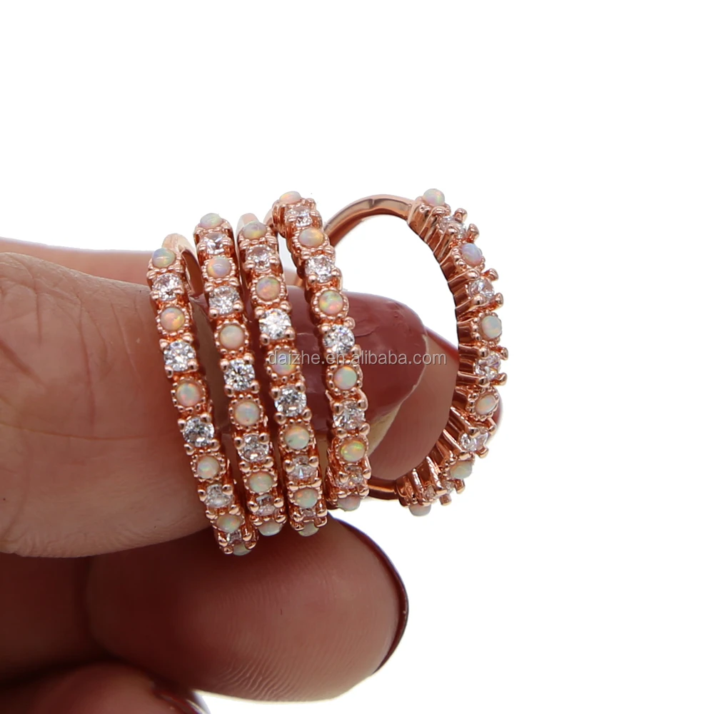 

fashion rose gold plated tiny band rings with opal stone paved finger rings for women wedding