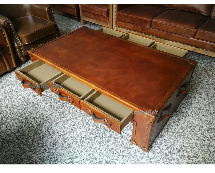 Luxury Vintage Trunk Coffee Table 100genuine Leather Antique Chests