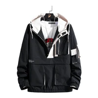 

men hood lightweight black white windbreak streetwear jacket
